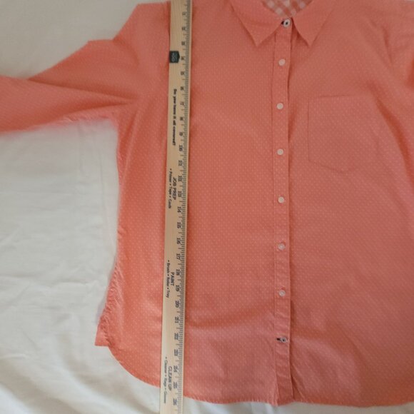 Polka Dot Long Sleeve Shirt Orange Peach Colored Blouse Size L - Picture 7 of 16